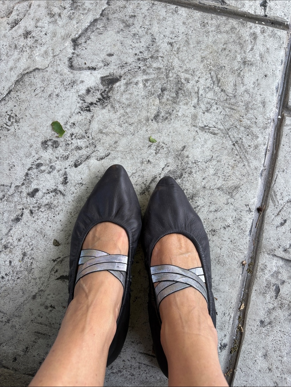 Free People Black Leather Pointed Ballet Flats with Metallic Straps - Picture 2 of 10